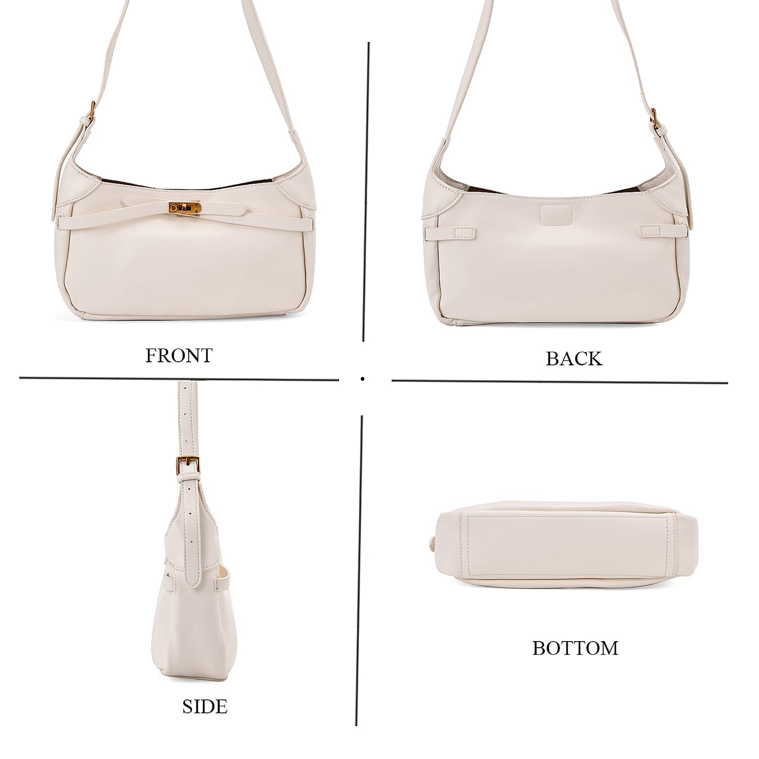 Elegant Hobo Bag with Front Lock and Pouch Set - Off White V32491346 4