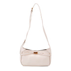 Elegant Hobo Bag with Front Lock and Pouch Set - Off White