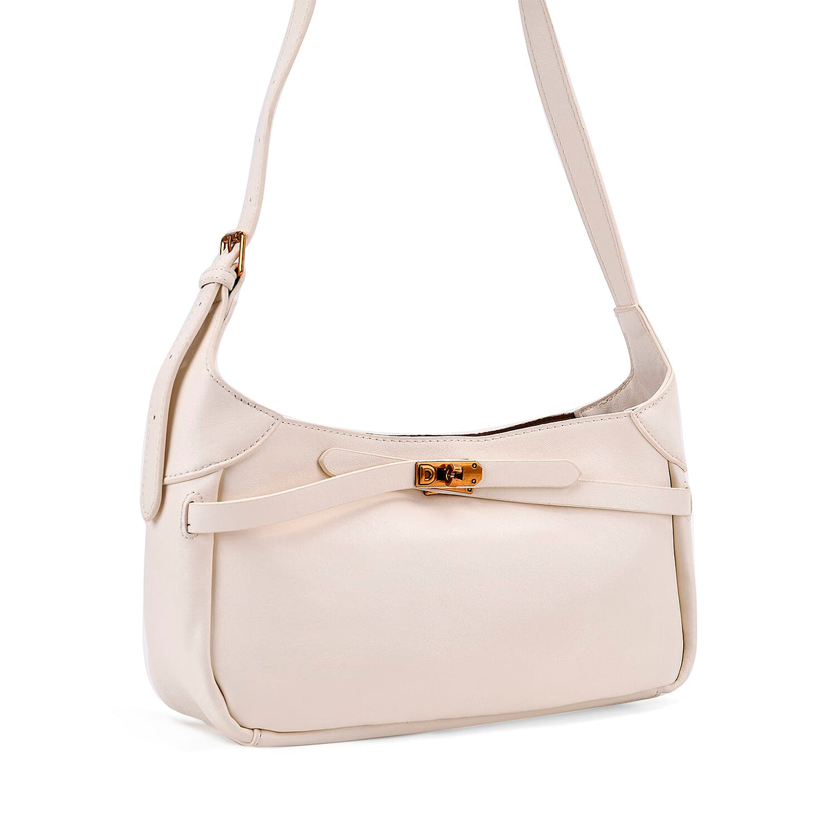 Elegant Hobo Bag with Front Lock and Pouch Set - Off White V32491346 6