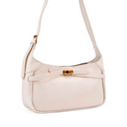 Elegant Hobo Bag with Front Lock and Pouch Set - Off White