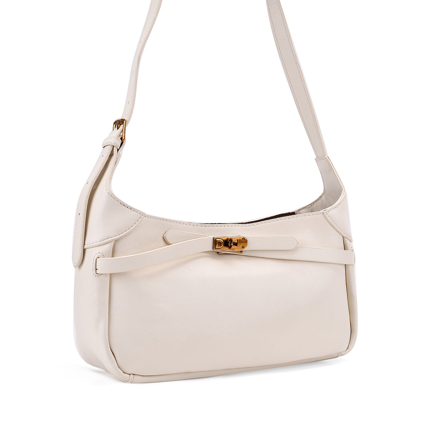 Elegant Hobo Bag with Front Lock and Pouch Set - Off White V32491346 6