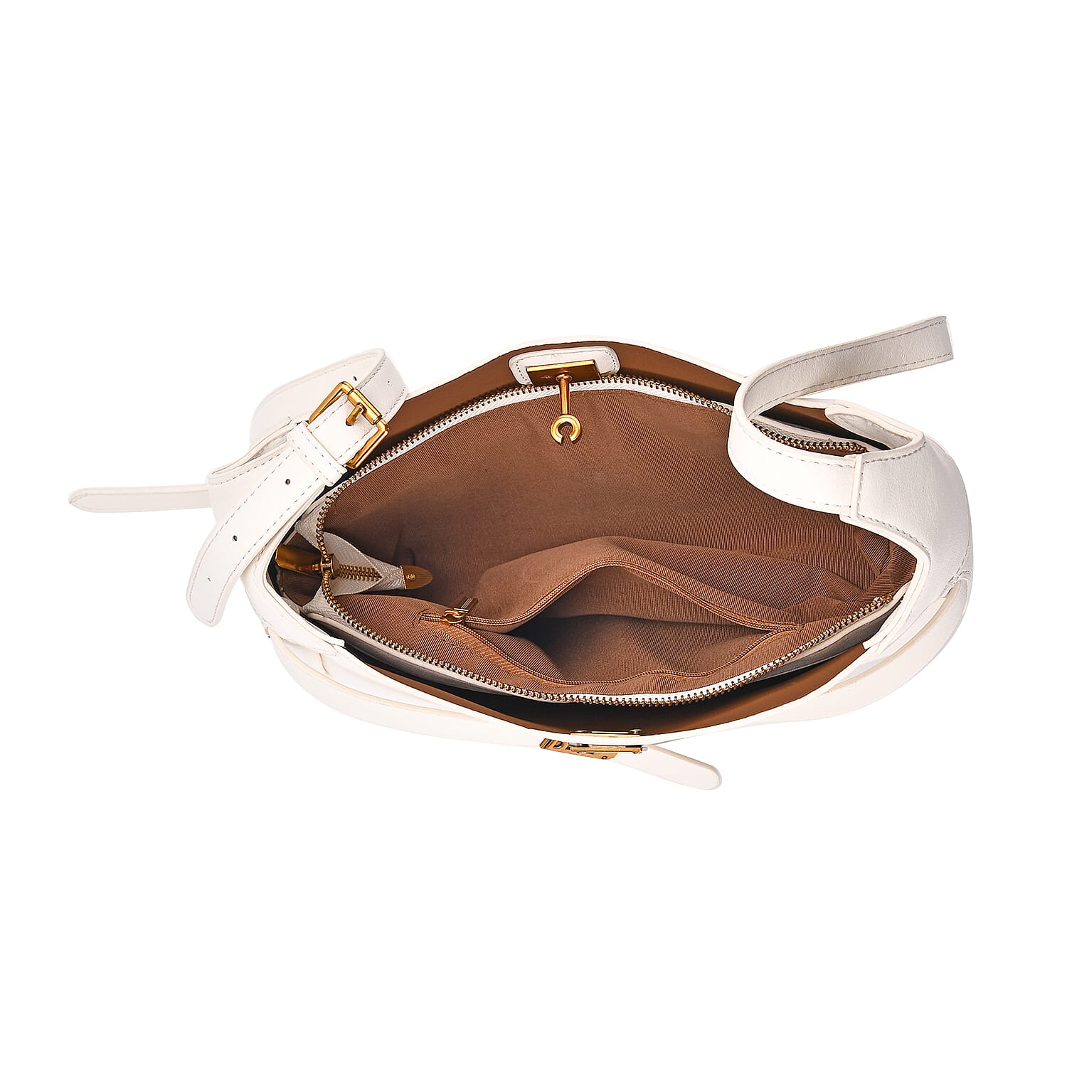 Elegant Hobo Bag with Front Lock and Pouch Set - Off White V32491346 7