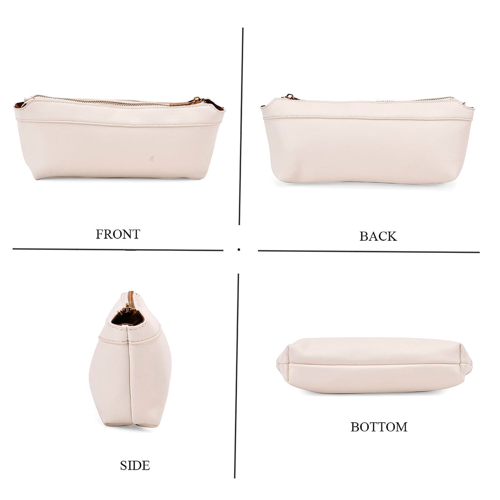 Elegant Hobo Bag with Front Lock and Pouch Set - Off White