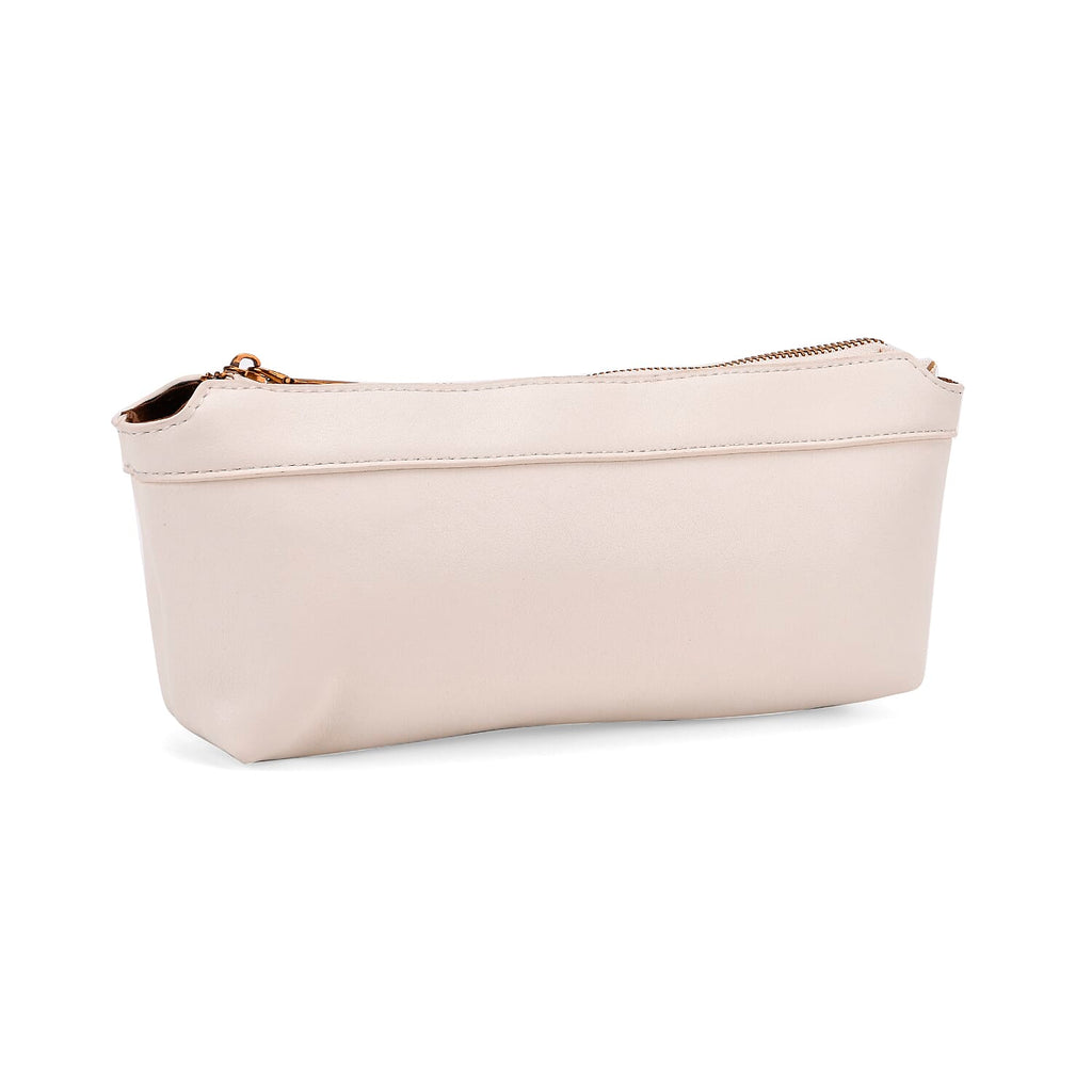 Elegant Hobo Bag with Front Lock and Pouch Set - Off White