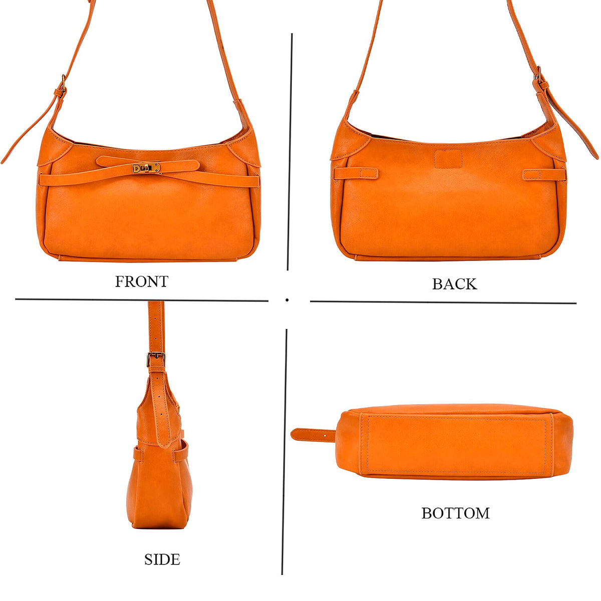 Elegant Hobo Bag with Front Lock and Pouch Set - Orange V32514731 4