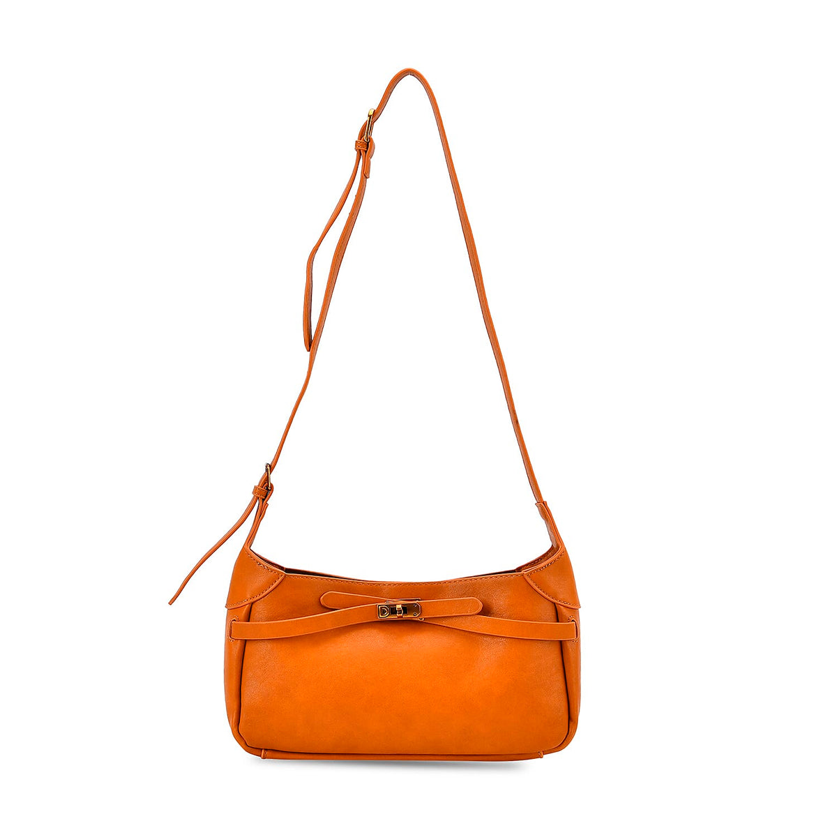 Elegant Hobo Bag with Front Lock and Pouch Set - Orange V32514731 5