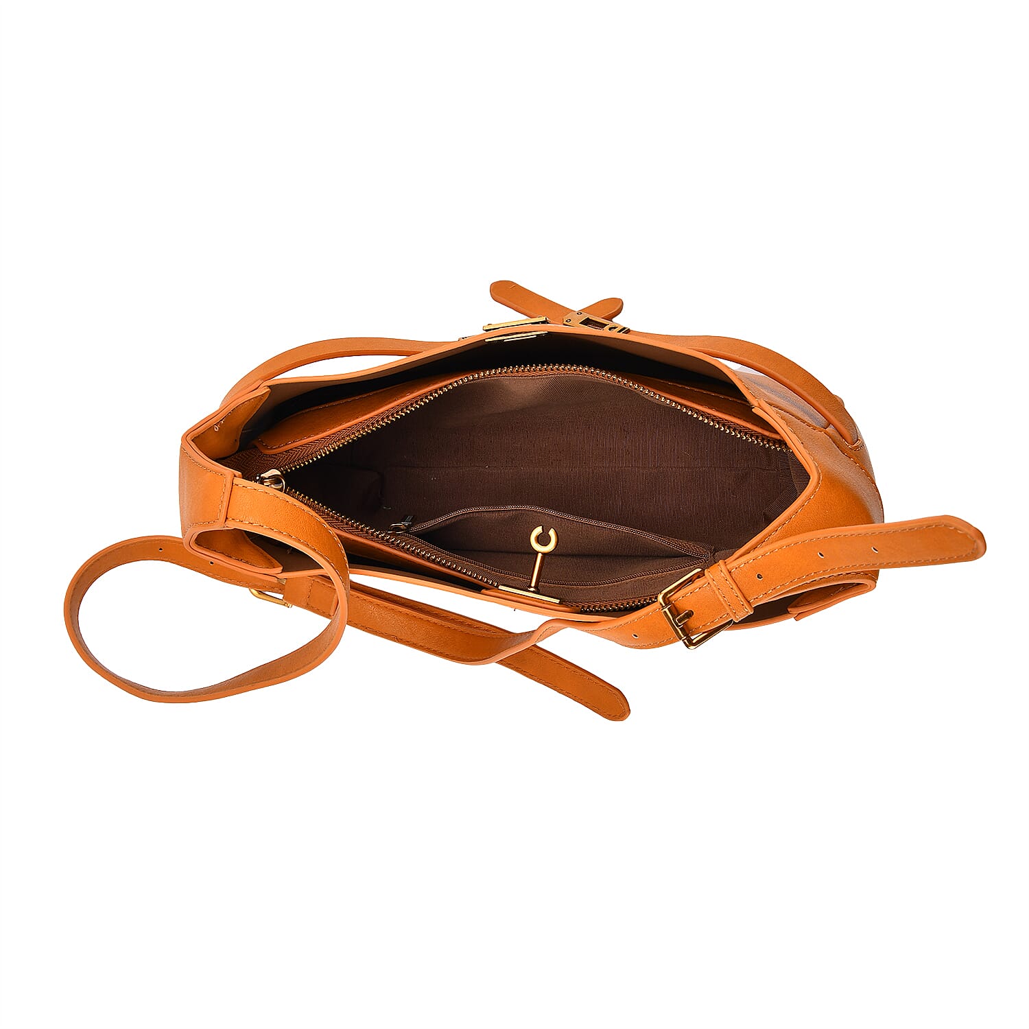 Elegant Hobo Bag with Front Lock and Pouch Set - Orange V32514731 7