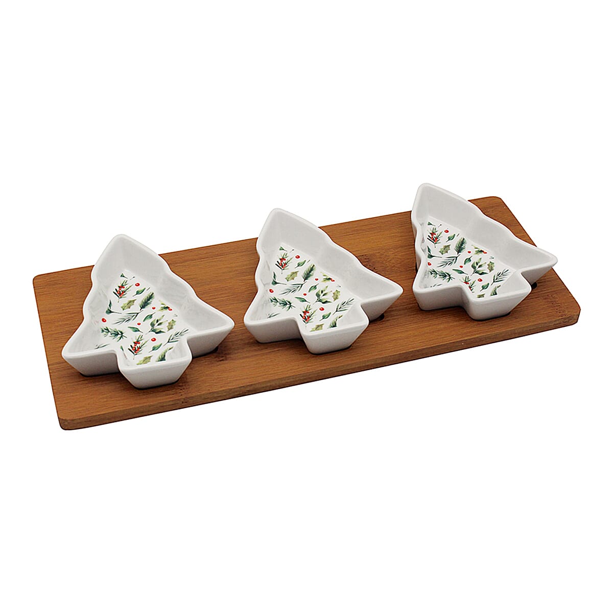 Elements Bamboo Christmas Tree Tray With 3 Plates Snack Set - White 8087188 0