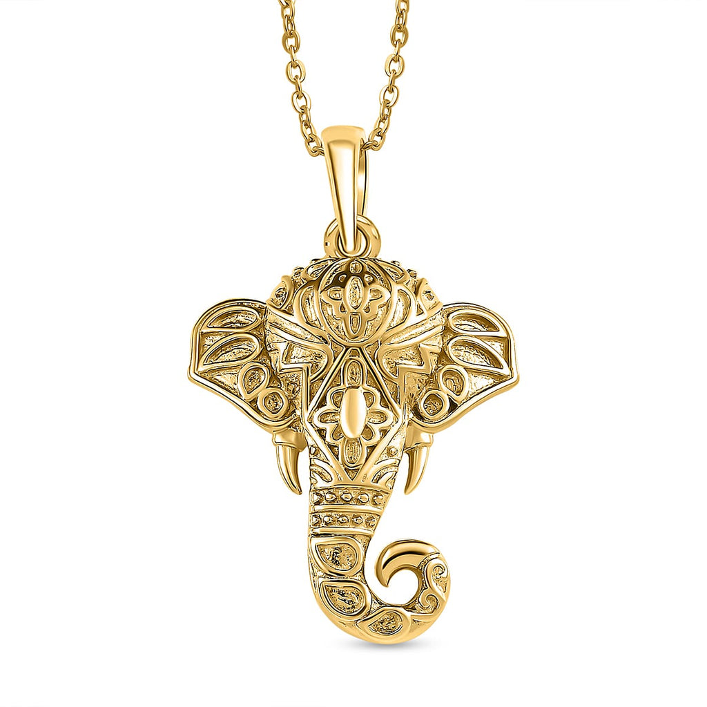 Elephant Pendant with Chain (Size 20) in 18K Gold Vermeil Plated Sterling Silver, Silver Wt. 6.22 Gms