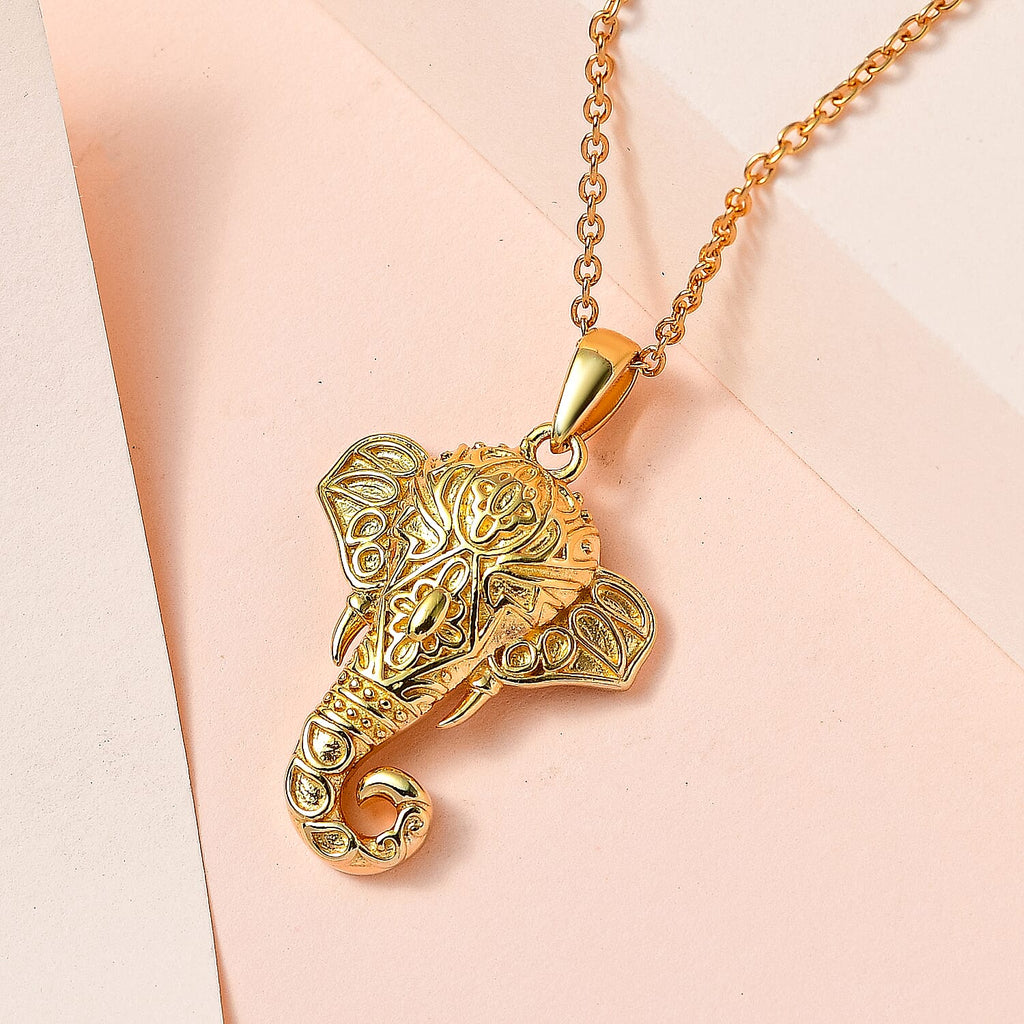 Elephant Pendant with Chain (Size 20) in 18K Gold Vermeil Plated Sterling Silver, Silver Wt. 6.22 Gms