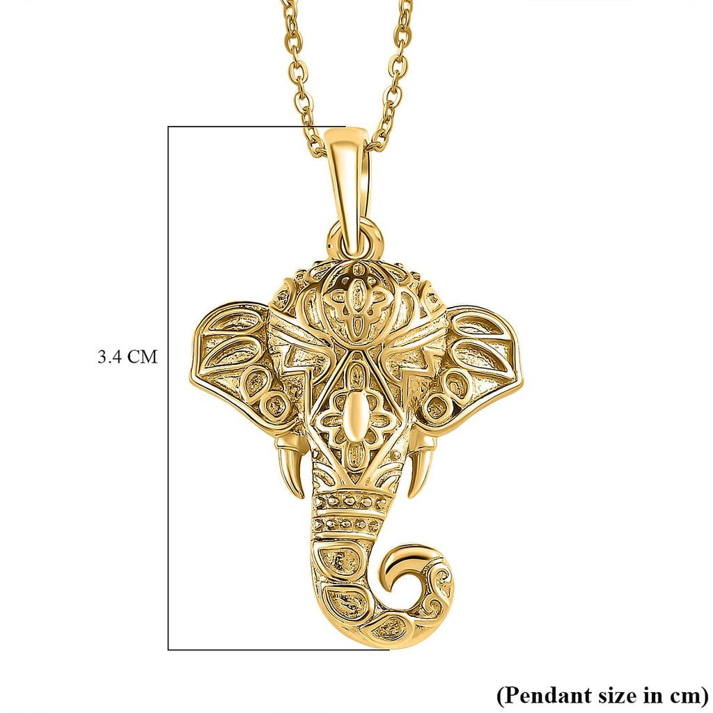 Elephant Pendant with Chain (Size 20) in 18K Gold Vermeil Plated Sterling Silver, Silver Wt. 6.22 Gms