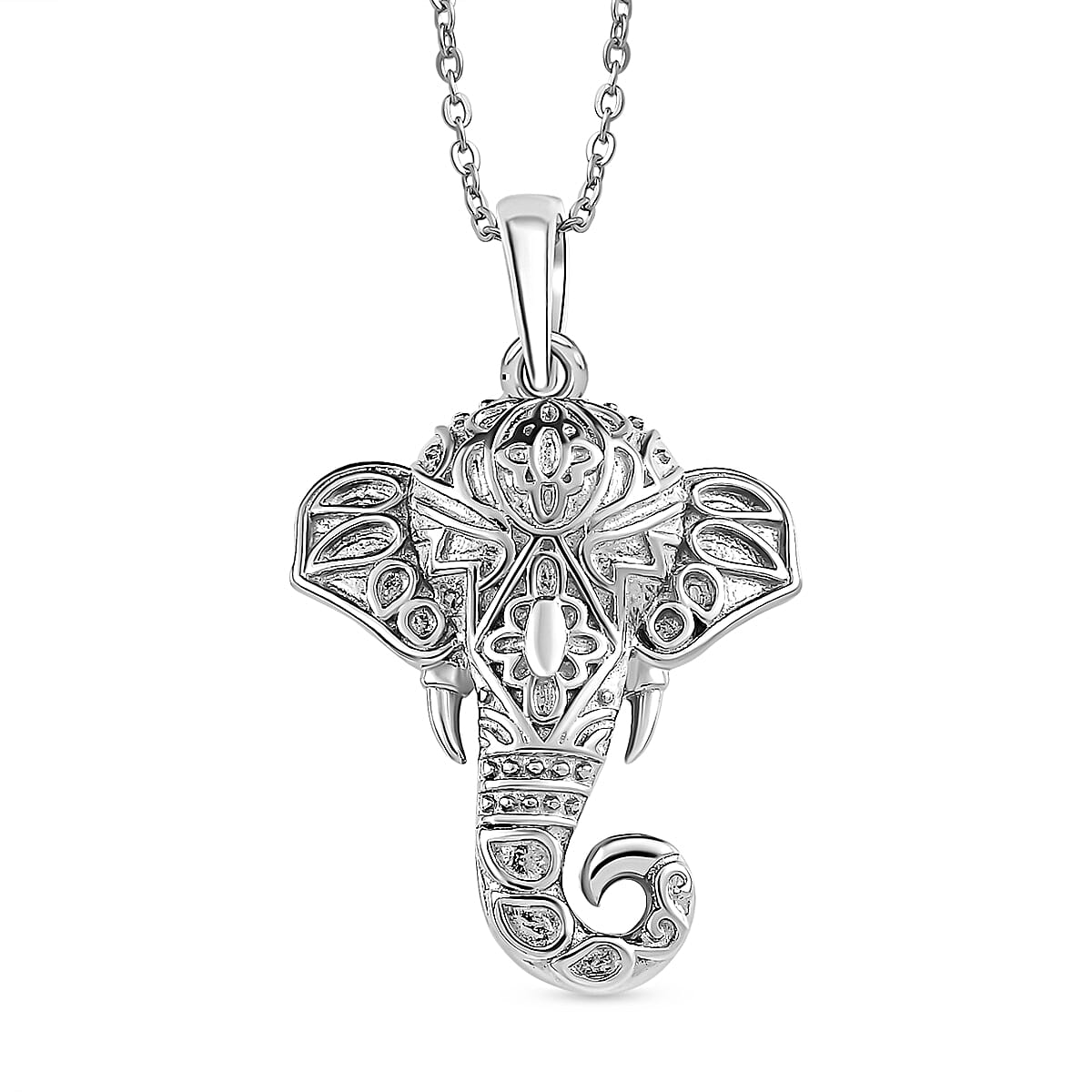 Elephant Face Pendant with Chain (Size 20) in Platinum Overlay Sterling Silver, Silver Wt. 6.28 Gms 4166205 0