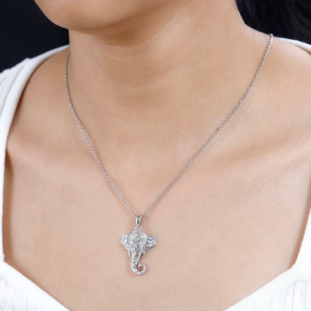 Elephant Face Pendant with Chain (Size 20) in Platinum Overlay Sterling Silver, Silver Wt. 6.28 Gms 4166205 2