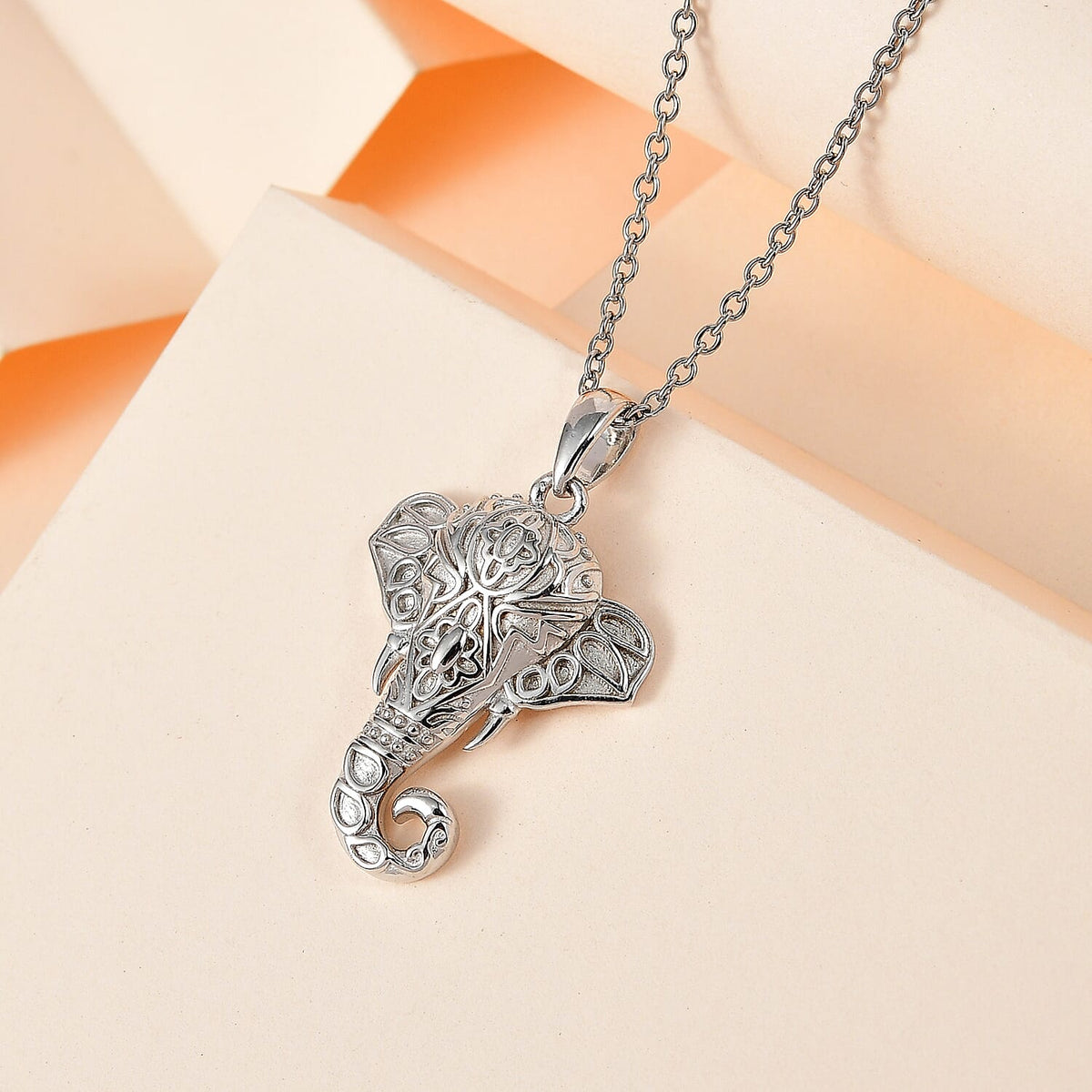 Elephant Face Pendant with Chain (Size 20) in Platinum Overlay Sterling Silver, Silver Wt. 6.28 Gms 4166205 3