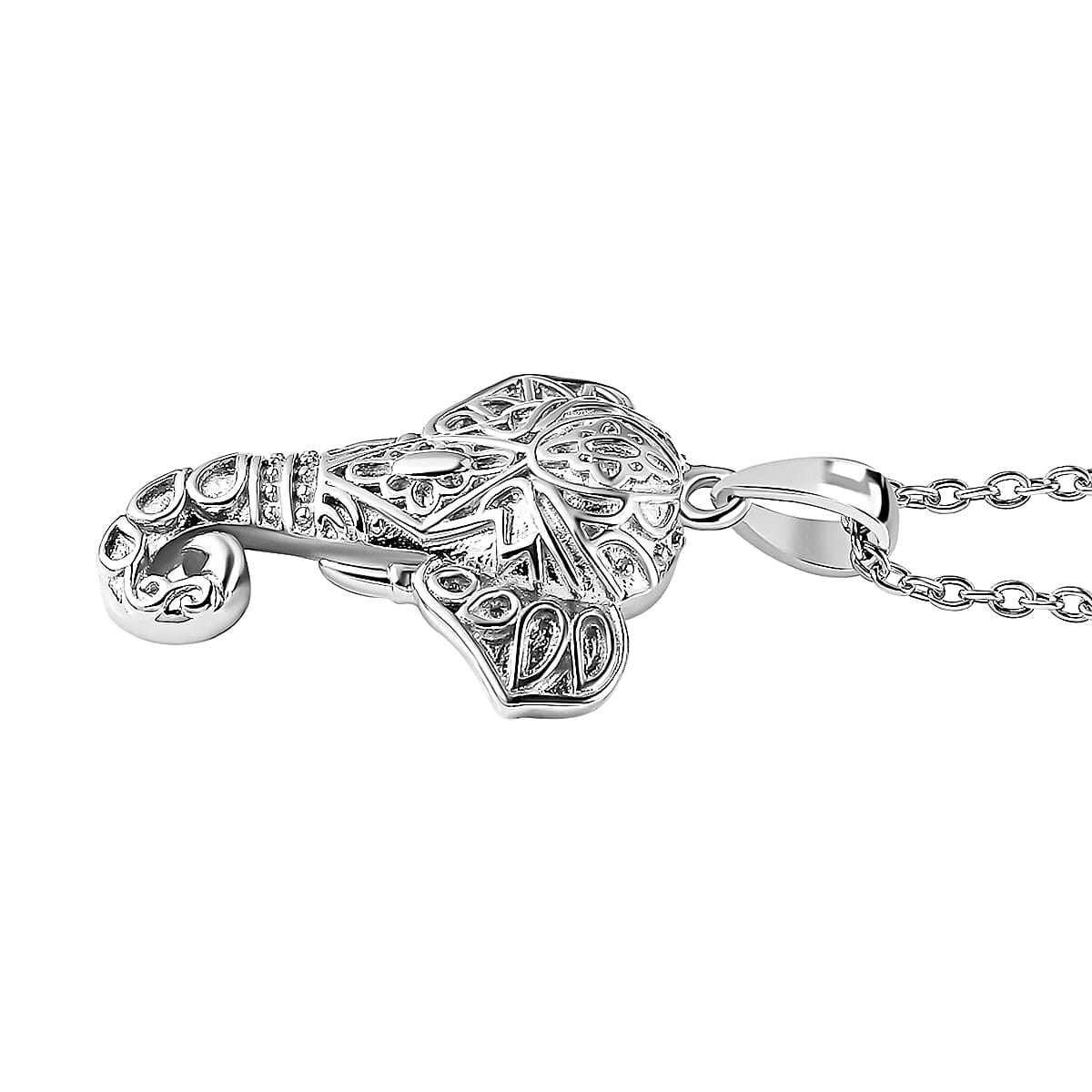 Elephant Face Pendant with Chain (Size 20) in Platinum Overlay Sterling Silver, Silver Wt. 6.28 Gms 4166205 4