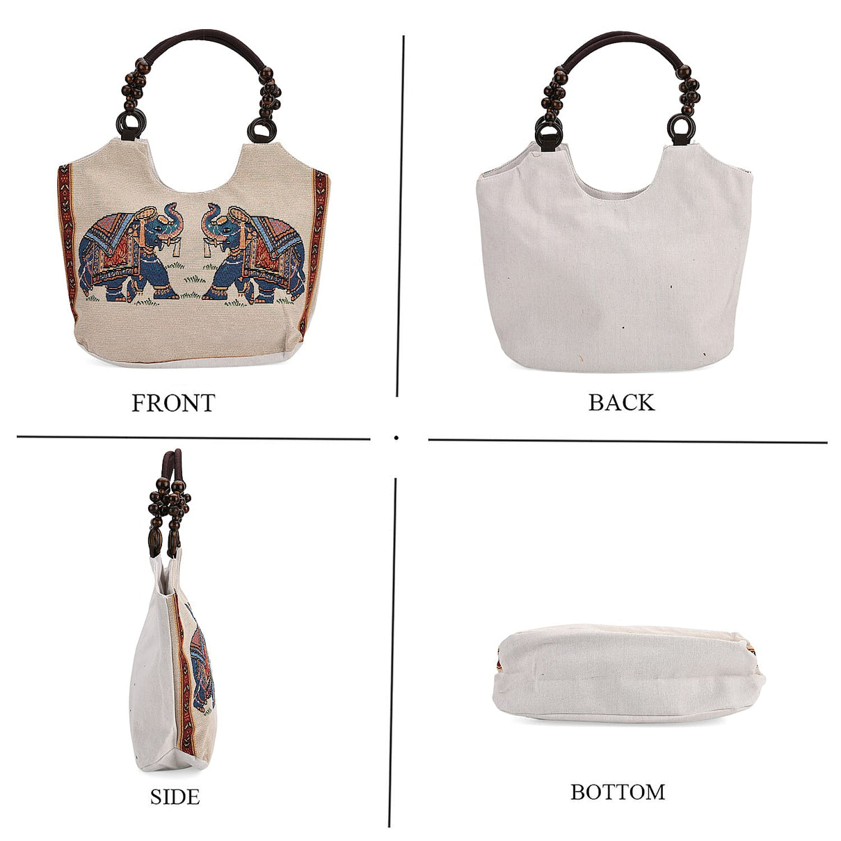 Elephant Print Jute Tote Bag - Beige 8109719 4