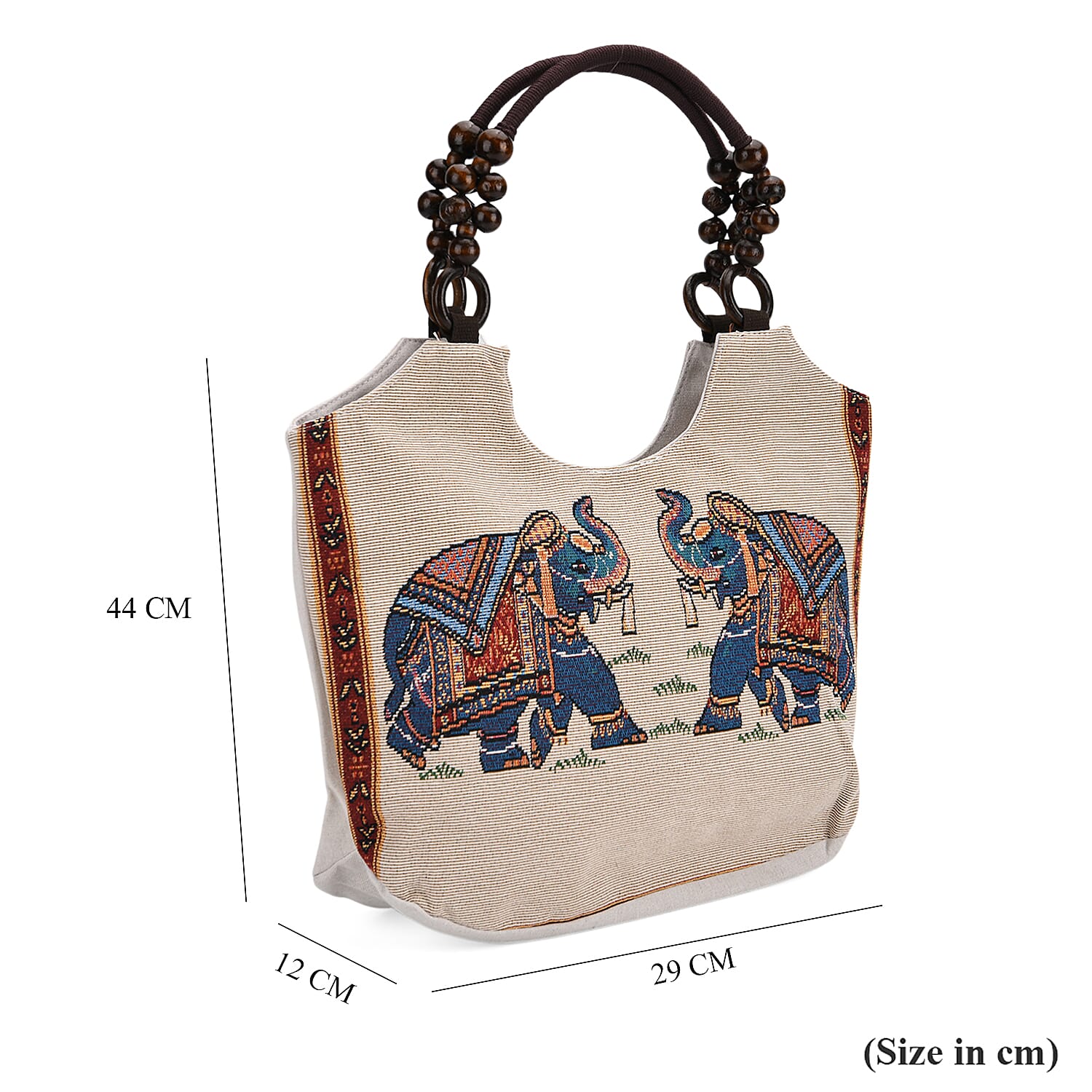 Elephant Print Jute Tote Bag - Beige 8109719 7