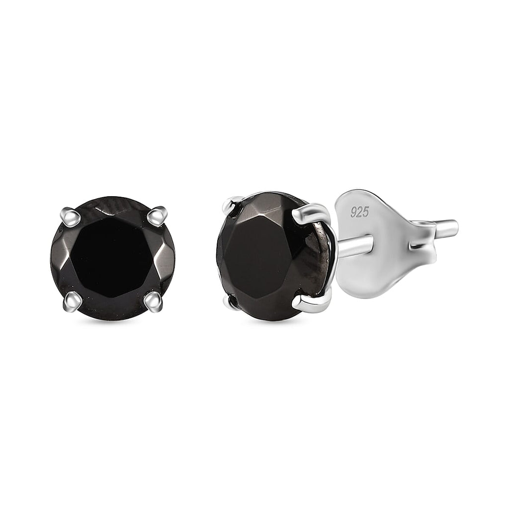 Elite Shungite Solitaire Stud With Push Back Earring in Rhodium Overlay Sterling Silver 1.84 Ct.