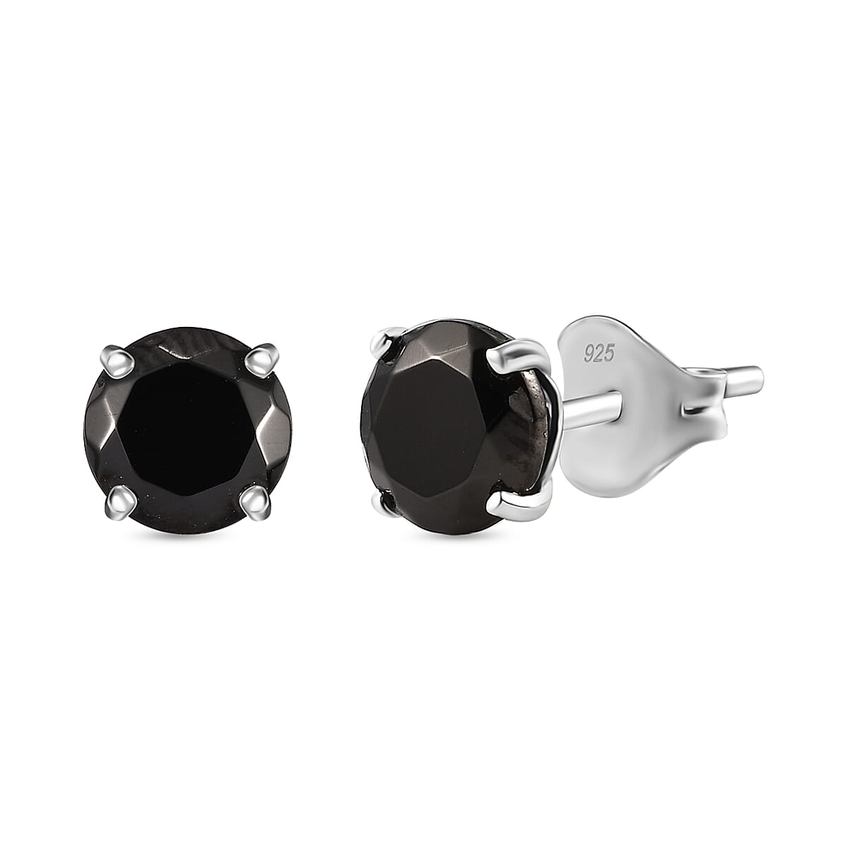 Elite Shungite Solitaire Stud With Push Back Earring in Rhodium Overlay Sterling Silver 1.84 Ct. 7966450 0