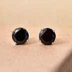 Elite Shungite Solitaire Stud With Push Back Earring in Rhodium Overlay Sterling Silver 1.84 Ct.