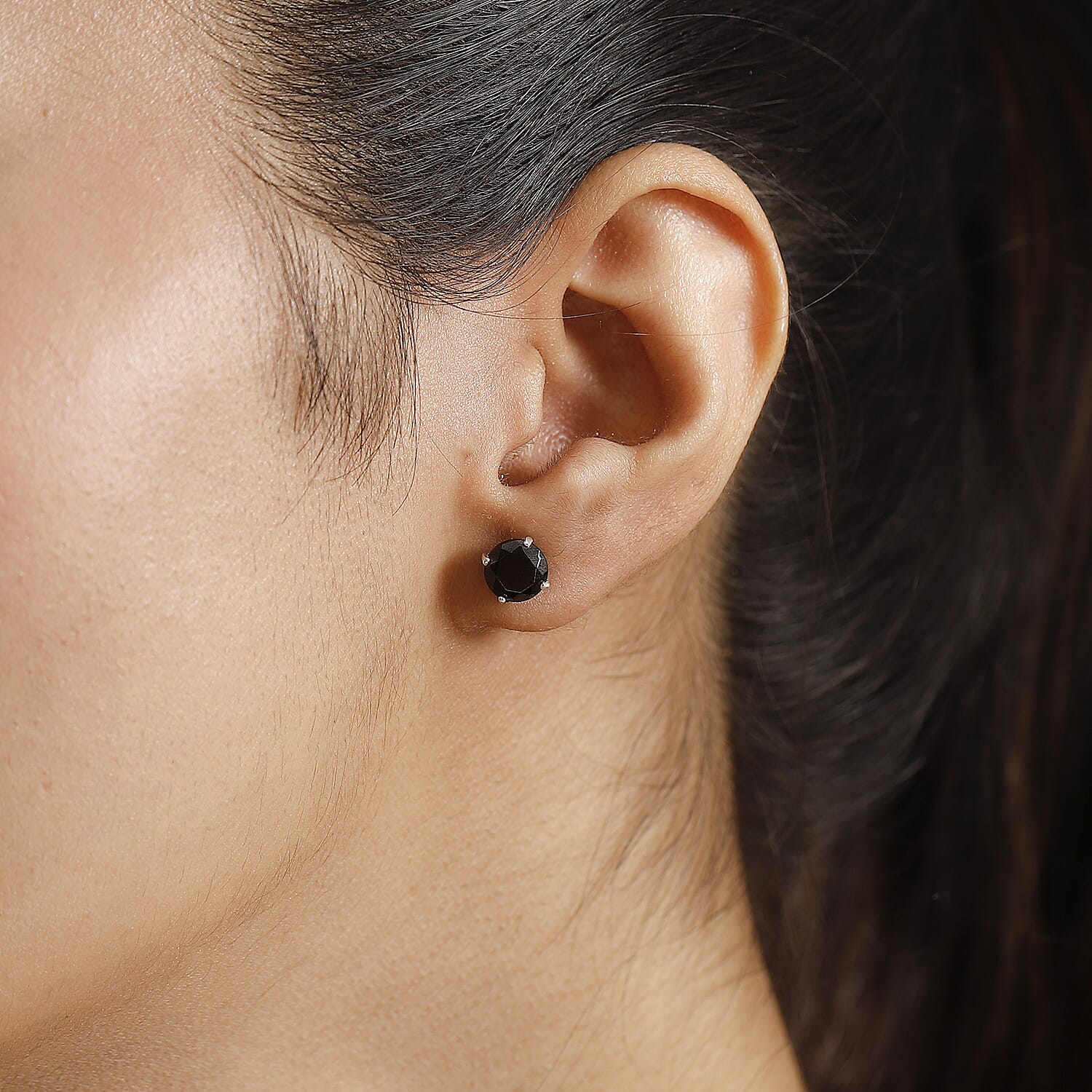 Elite Shungite Solitaire Stud With Push Back Earring in Rhodium Overlay Sterling Silver 1.84 Ct. 7966450 2