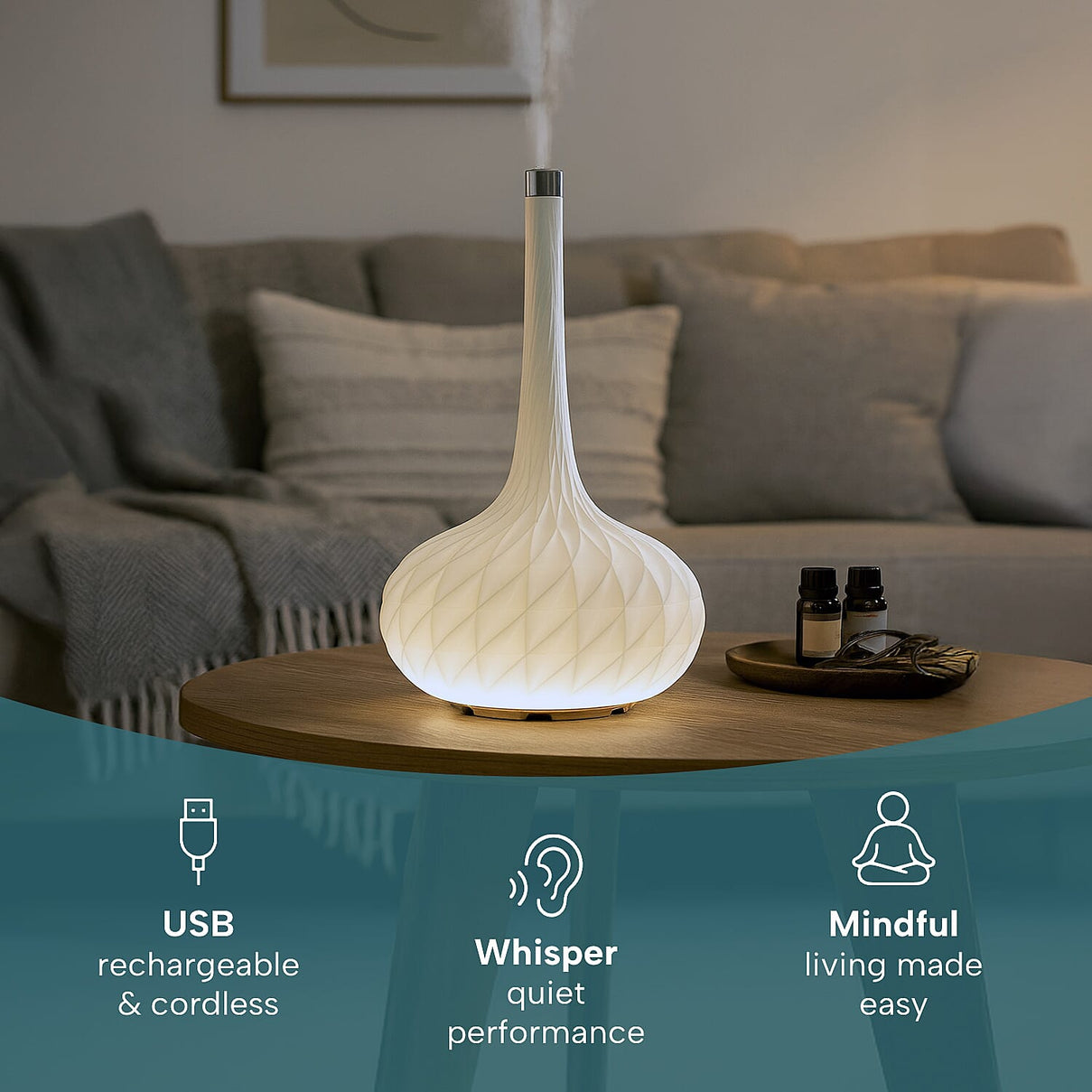 Ellia Harmony Ultrasonic Cordless Rechargeable Diffuser with White Light 8098327 2