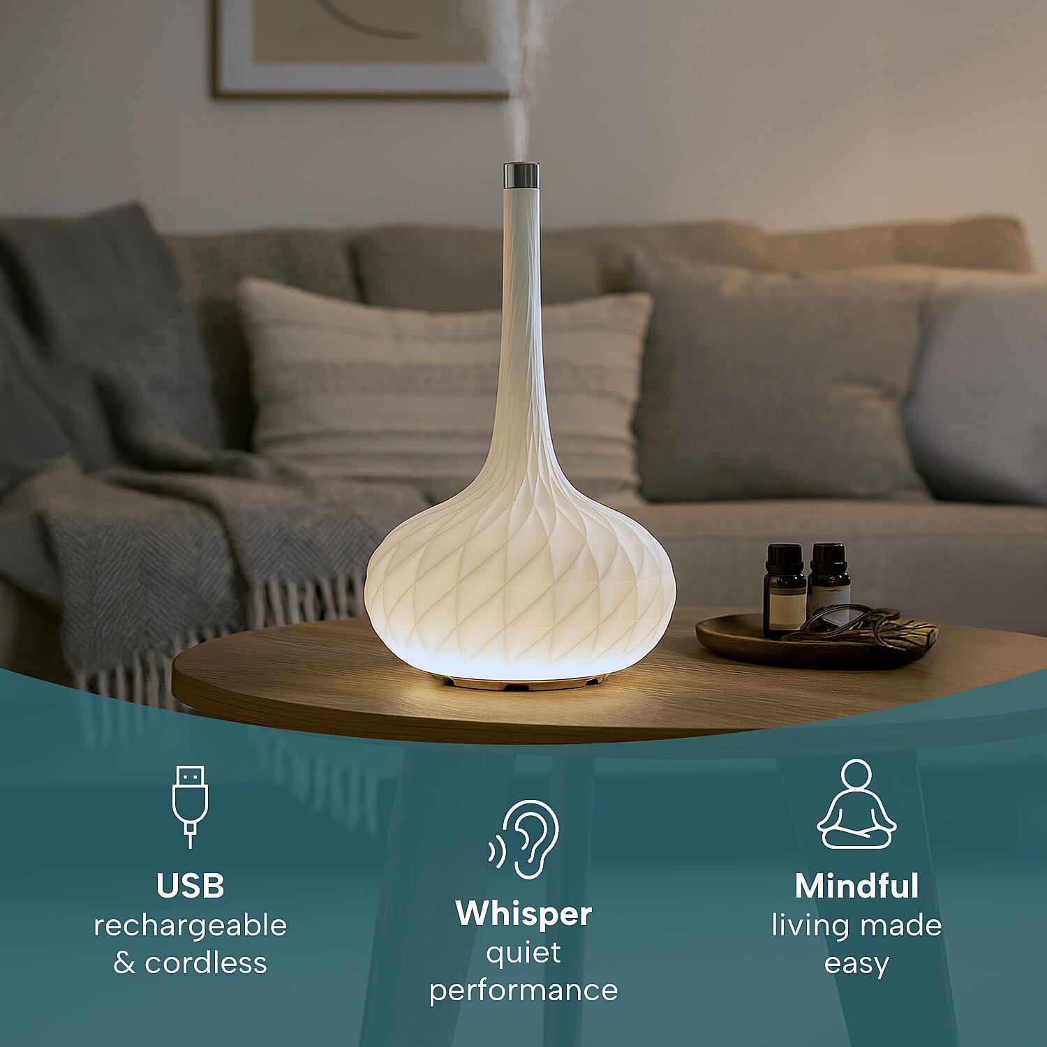 Ellia Harmony Ultrasonic Cordless Rechargeable Diffuser with White Light 8098327 2
