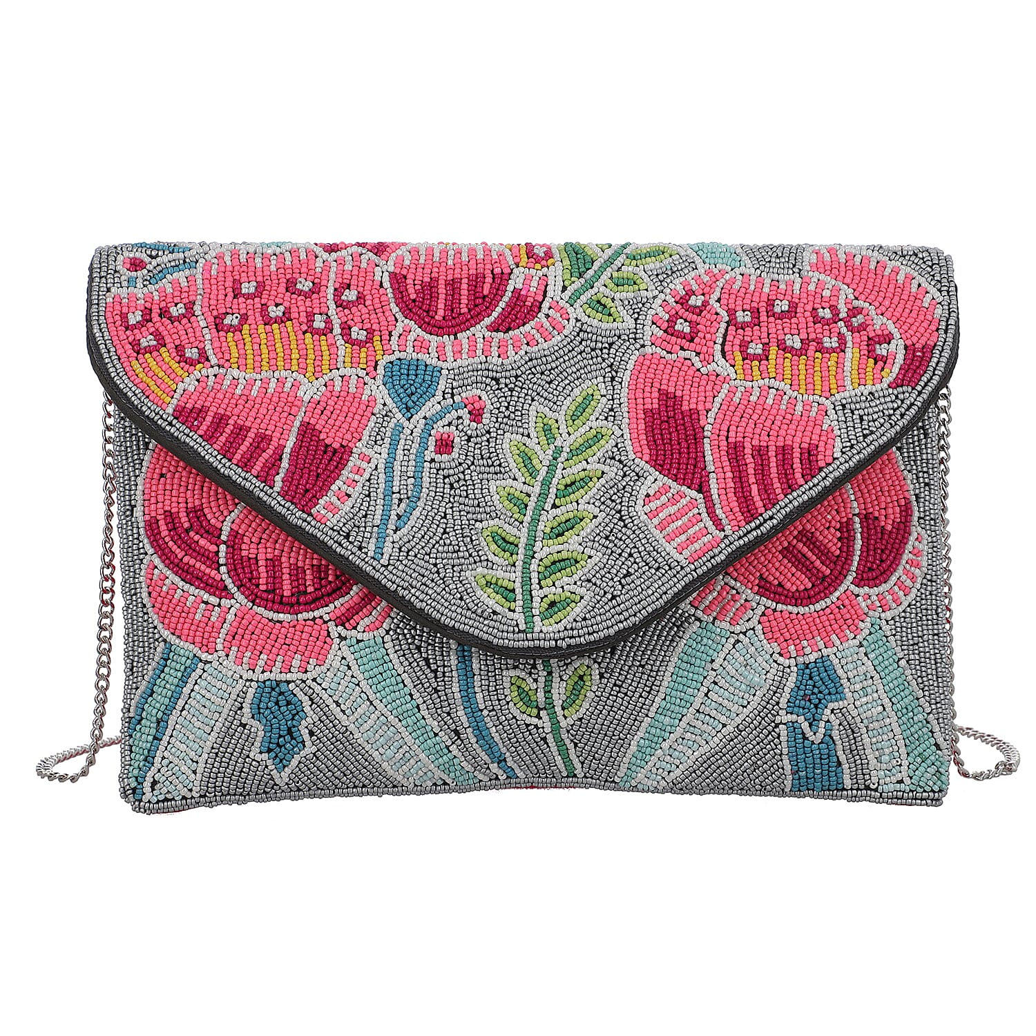 Embossed Beaded Pattern Crossbody Clutch Bag - Pink and Grey 7602601 0
