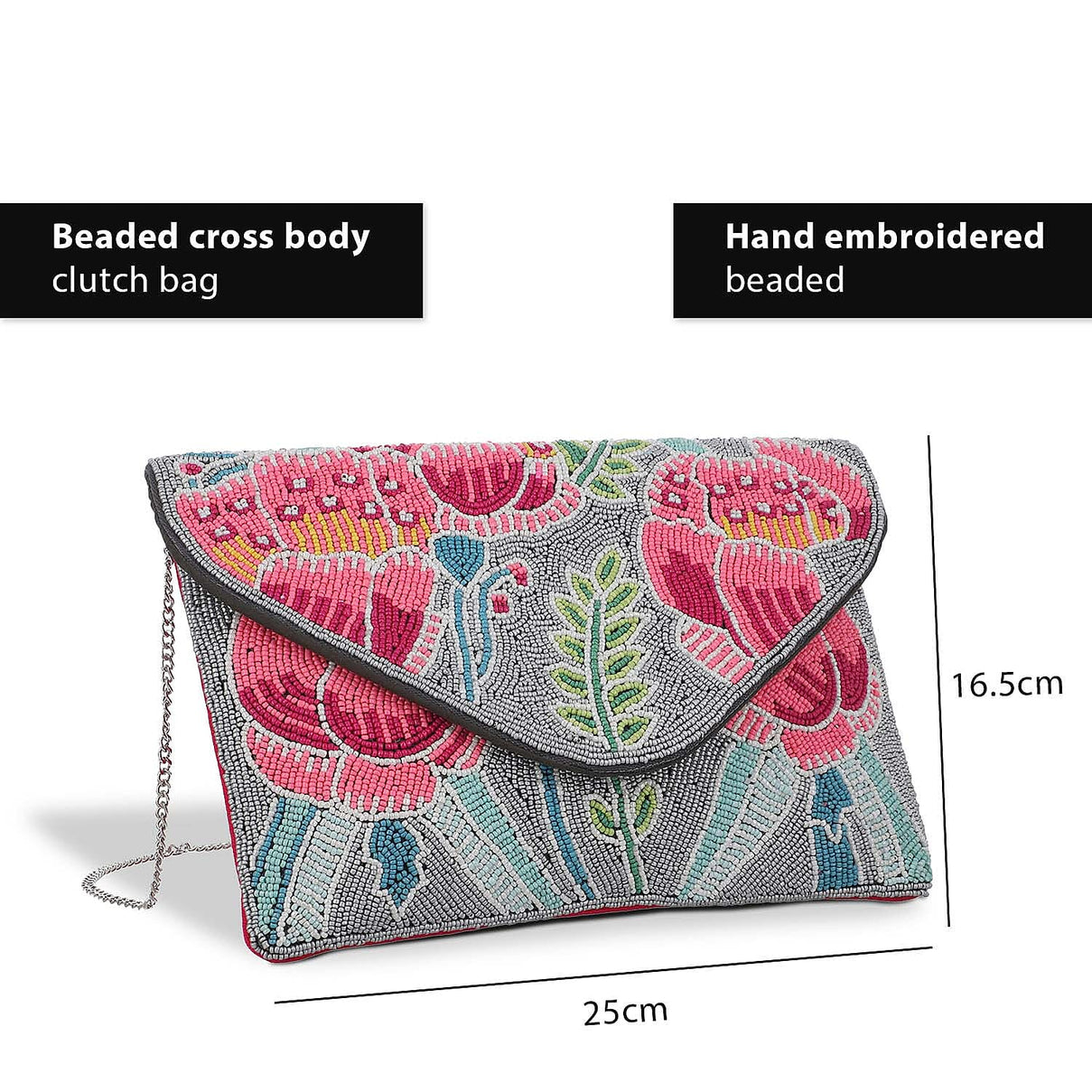 Embossed Beaded Pattern Crossbody Clutch Bag - Pink and Grey 7602601 3