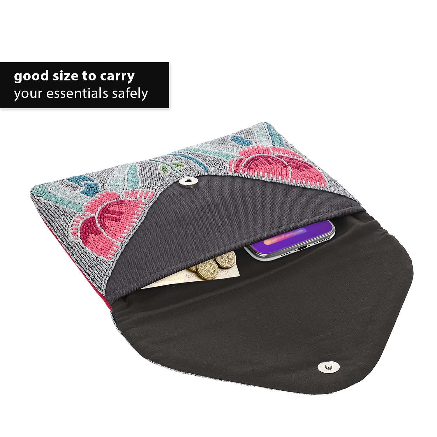 Embossed Beaded Pattern Crossbody Clutch Bag - Pink and Grey 7602601 5