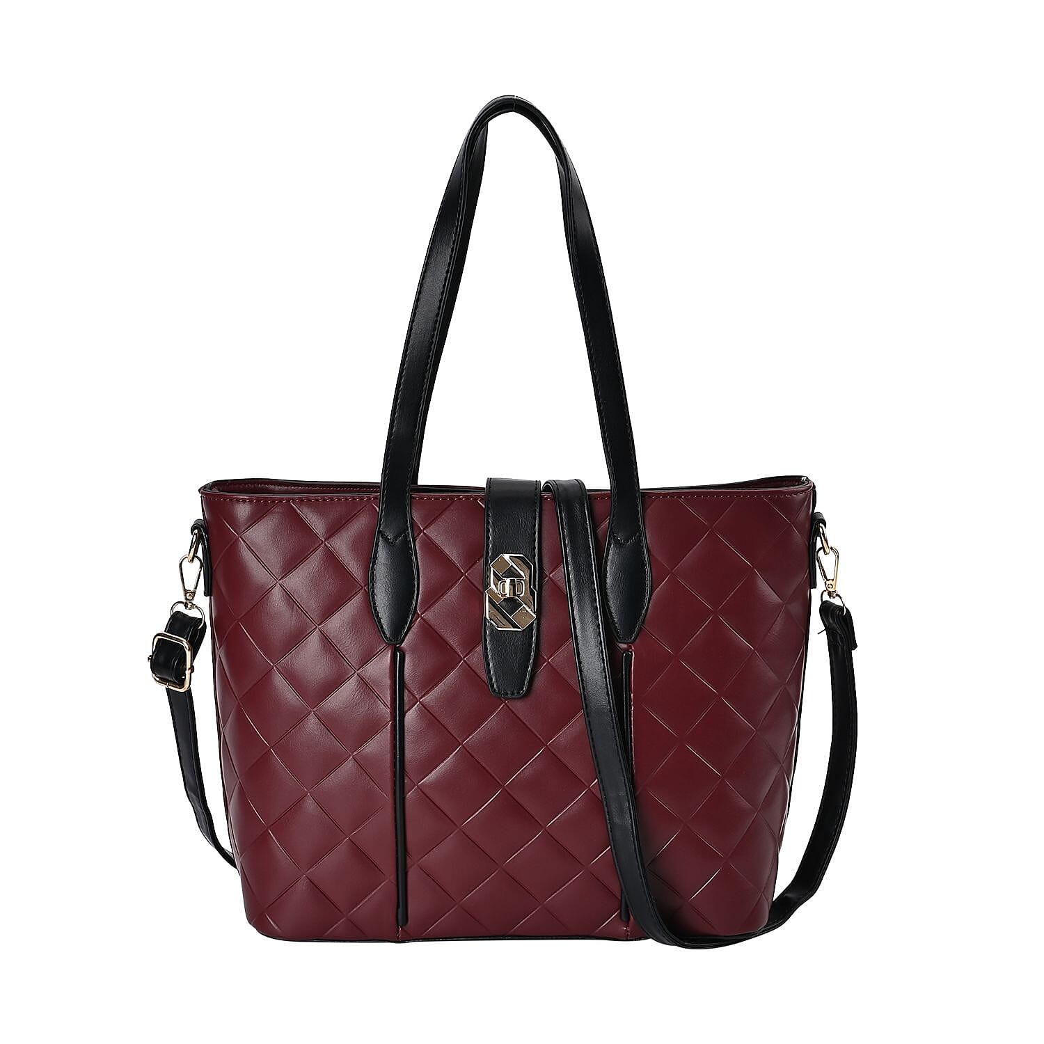 Designer Inspired Embossed Quilted Crossbody Bag with Gold Tone Hardware  - Burgundy 7595033 0