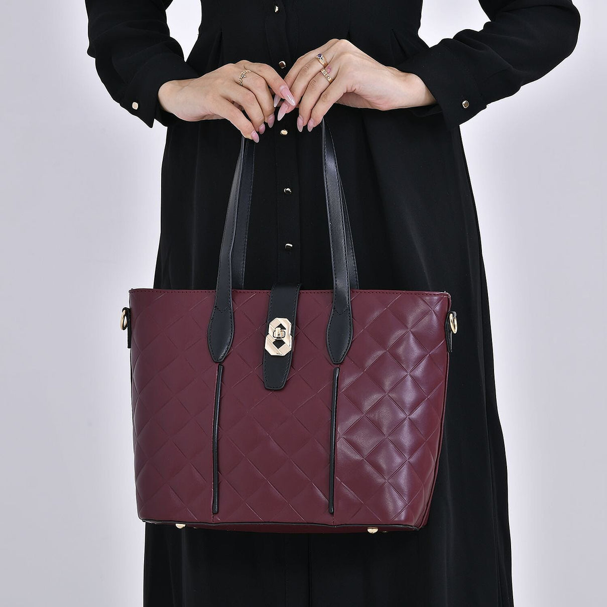 Designer Inspired Embossed Quilted Crossbody Bag with Gold Tone Hardware  - Burgundy 7595033 2