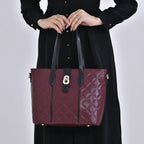 Designer Inspired Embossed Quilted Crossbody Bag with Gold Tone Hardware  - Burgundy