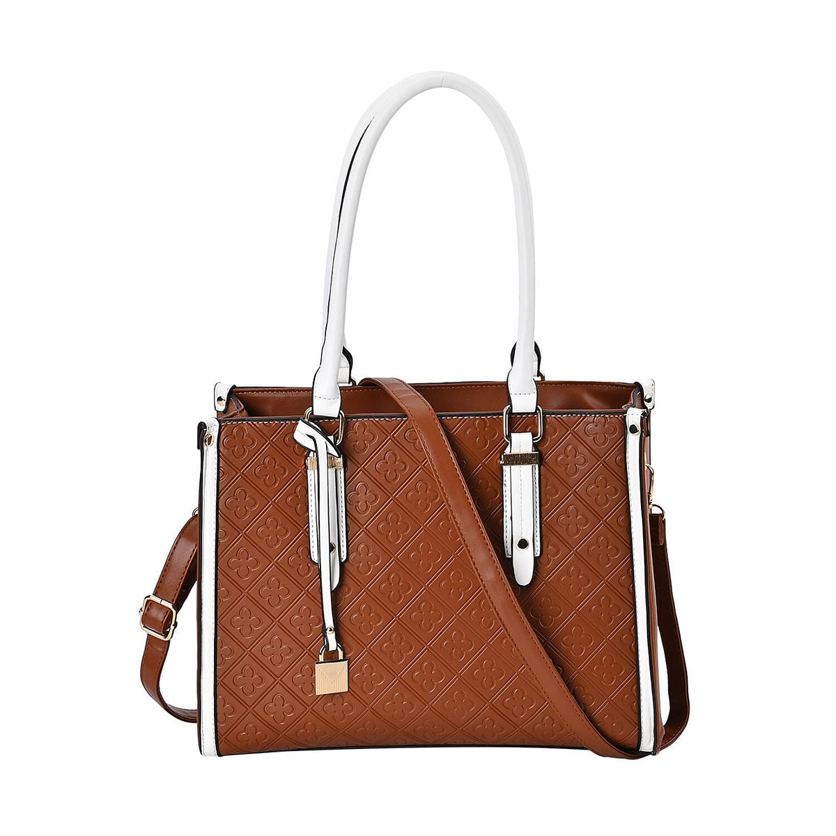 Designer CLOSEOUT - Embossed Four Leaf Clover Pattern Crossbody Bag - Tan 7564927 0