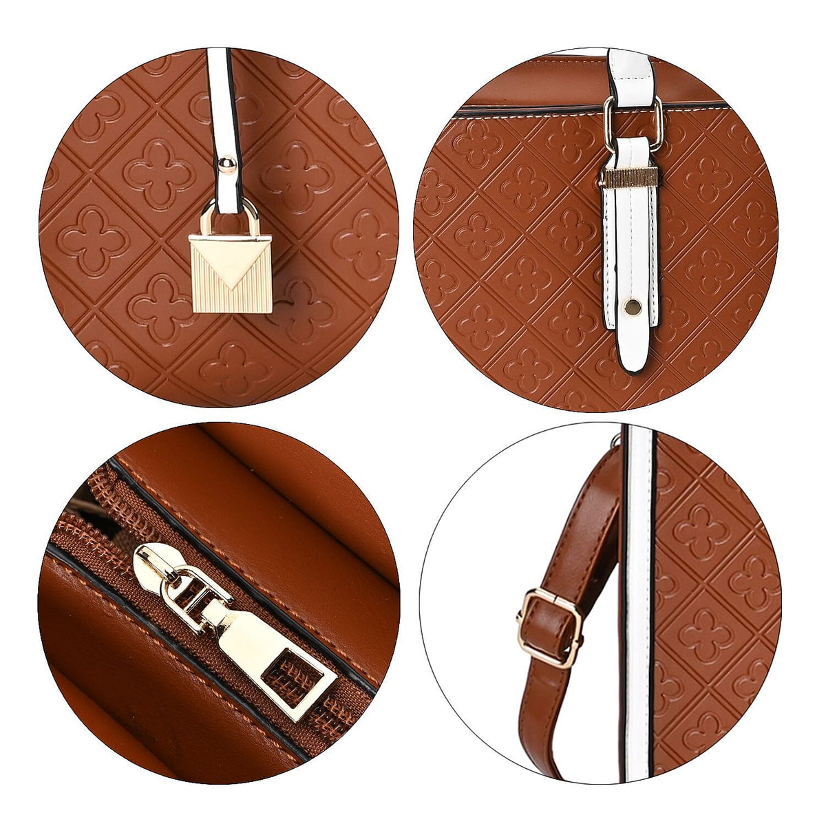 Designer CLOSEOUT - Embossed Four Leaf Clover Pattern Crossbody Bag - Tan 7564927 6