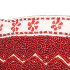 Woollen Hat Beaded Coin Pouch with Keychain (Size 12x17 Cm) - Burgundy & White