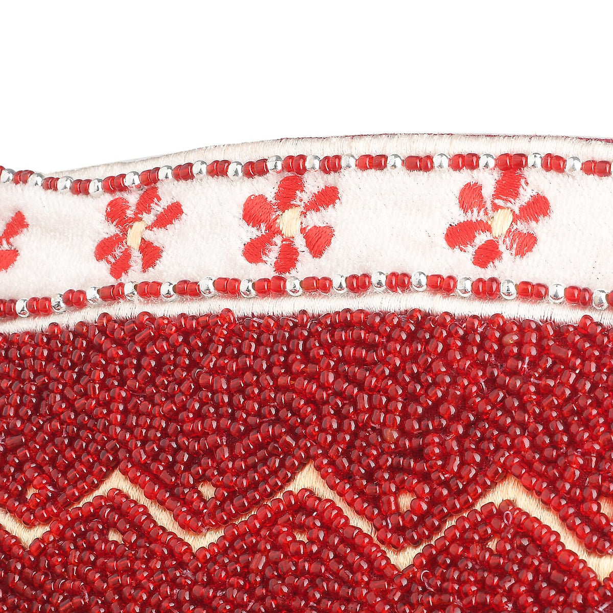 Embossed Woollen Cap Beaded Coin Pouch - Burgundy and White 7602612 5