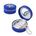 Crown Embroidered Jewellery Box with Zip (Size 11x11x5 cm)   - Blue