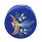 Crown Embroidered Jewellery Box with Zip (Size 11x11x5 cm)   - Blue