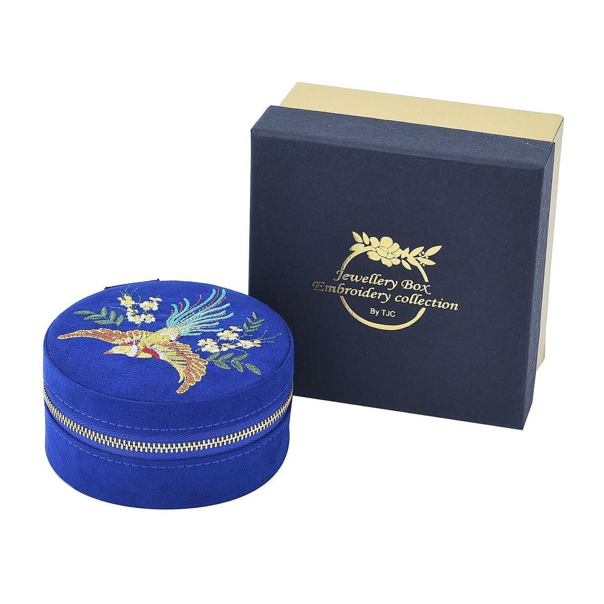 Crown Embroidered Jewellery Box with Zip (Size 11x11x5 cm)   - Blue 7425163 5