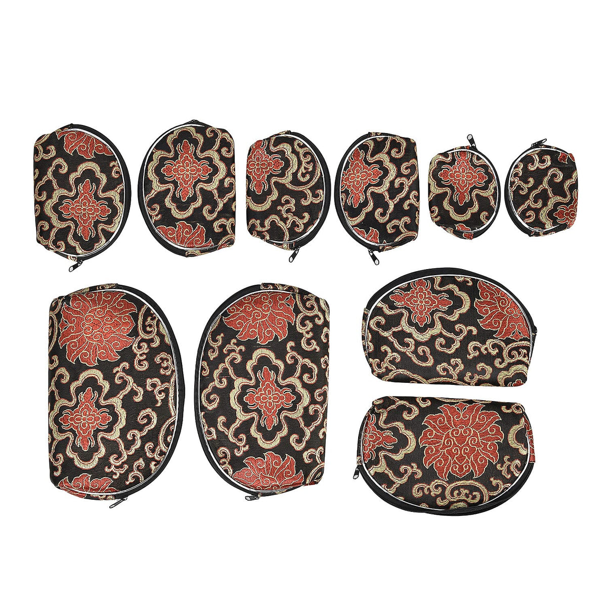 Set of 10 Multi-Colour Floral Embroidered Pouches with Zipper - Black V32515425 0