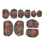 Set of 10 Multi-Colour Floral Embroidered Pouches with Zipper - Black