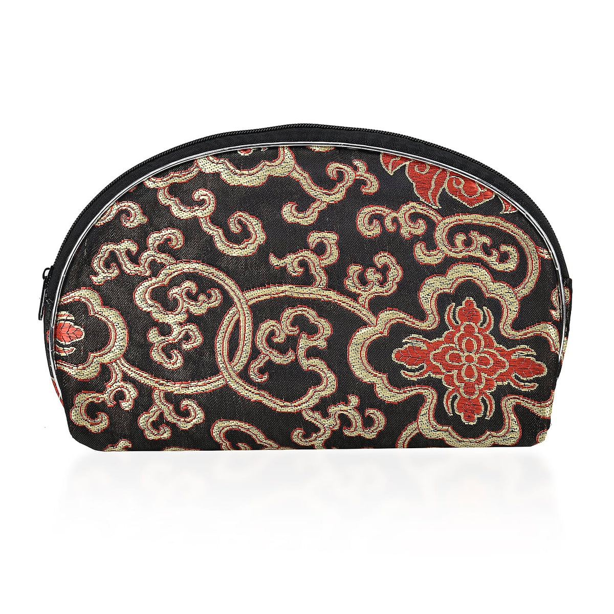 Set of 10 Multi-Colour Floral Embroidered Pouches with Zipper - Black V32515425 2