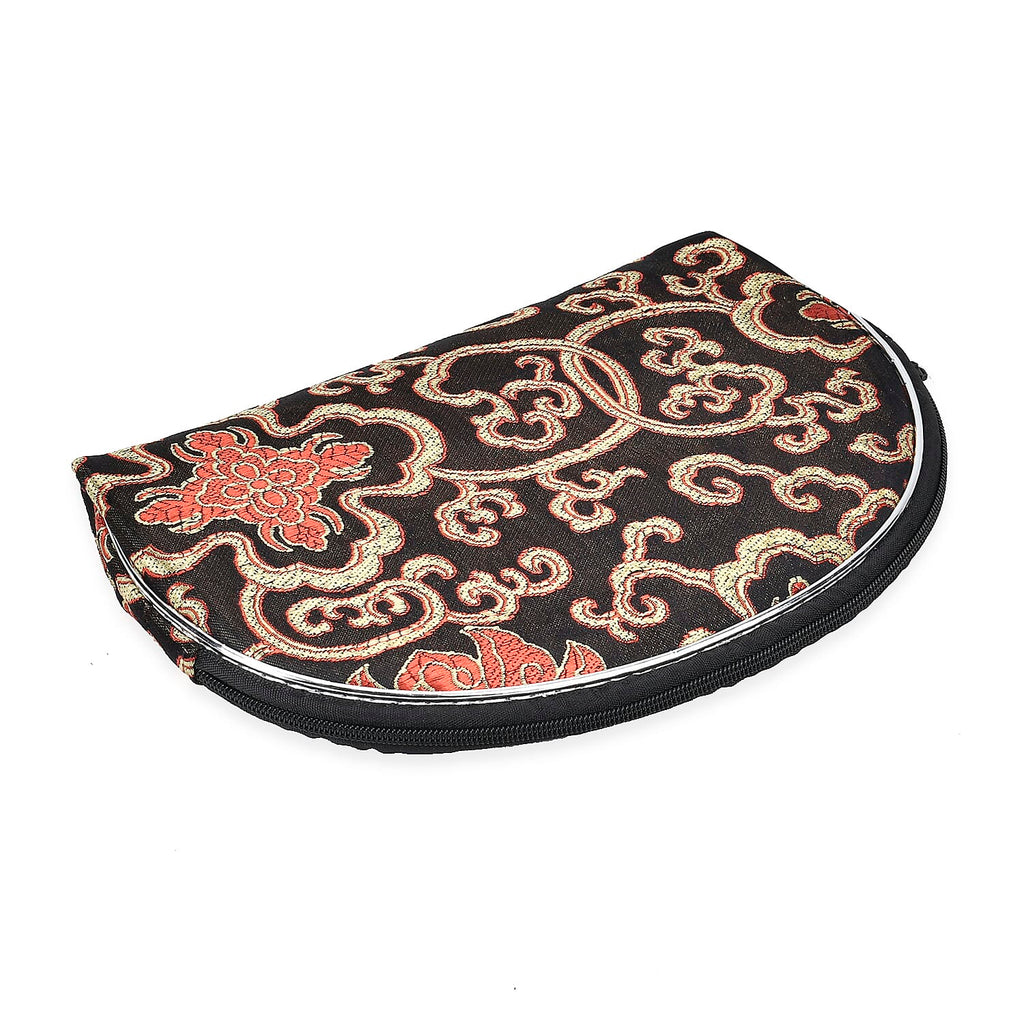 Set of 10 Multi-Colour Floral Embroidered Pouches with Zipper - Black