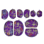 Set of 10 Multi-Colour Floral Embroidered Pouches with Zipper - Purple