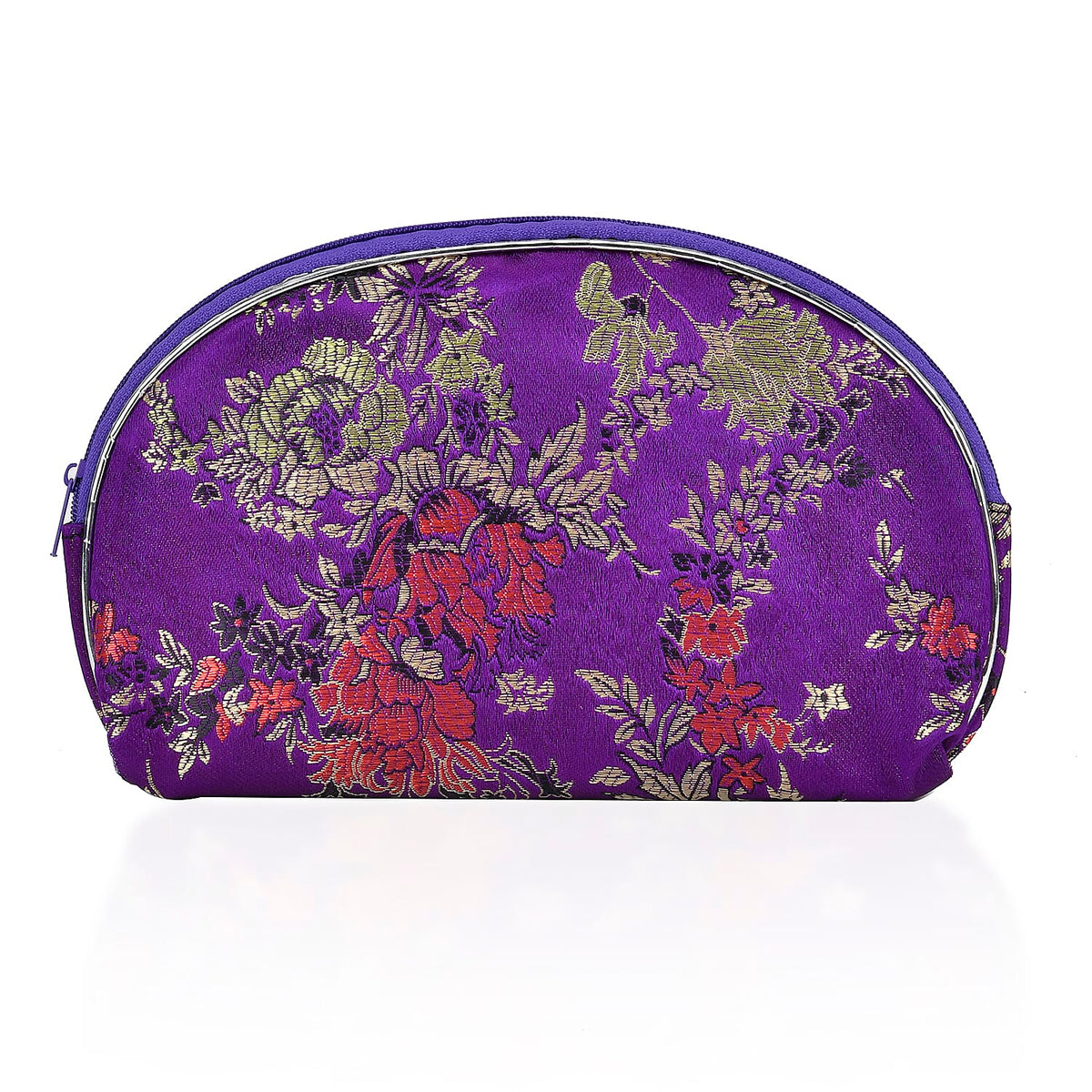 Set of 10 Multi-Colour Floral Embroidered Pouches with Zipper - Purple V32512345 2