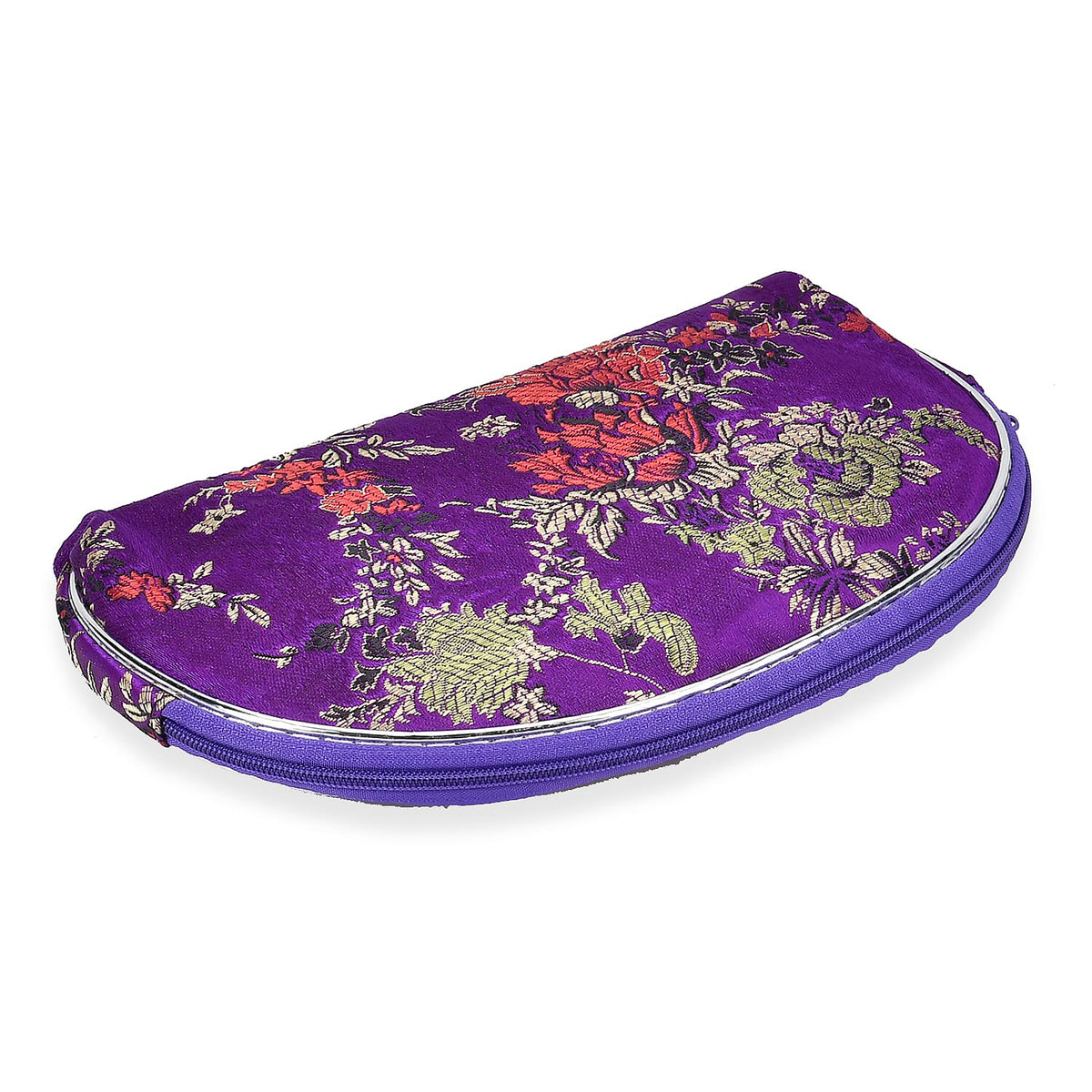 Set of 10 Multi-Colour Floral Embroidered Pouches with Zipper - Purple V32512345 4