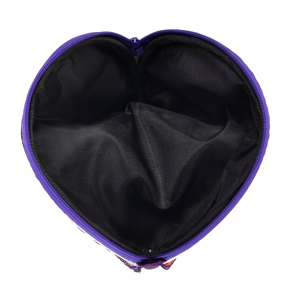 Set of 10 Multi-Colour Floral Embroidered Pouches with Zipper - Purple
