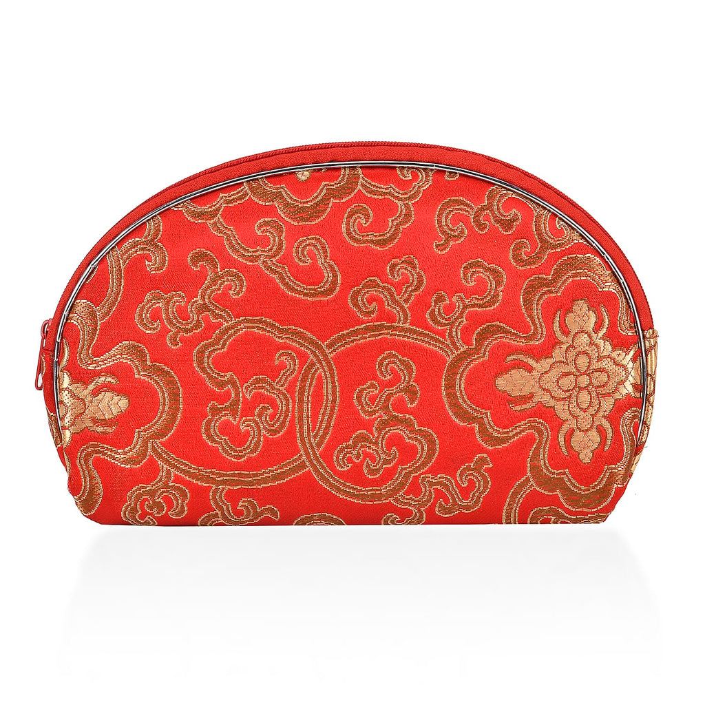Set of 10 Multi-Colour Floral Embroidered Pouches with Zipper - Red