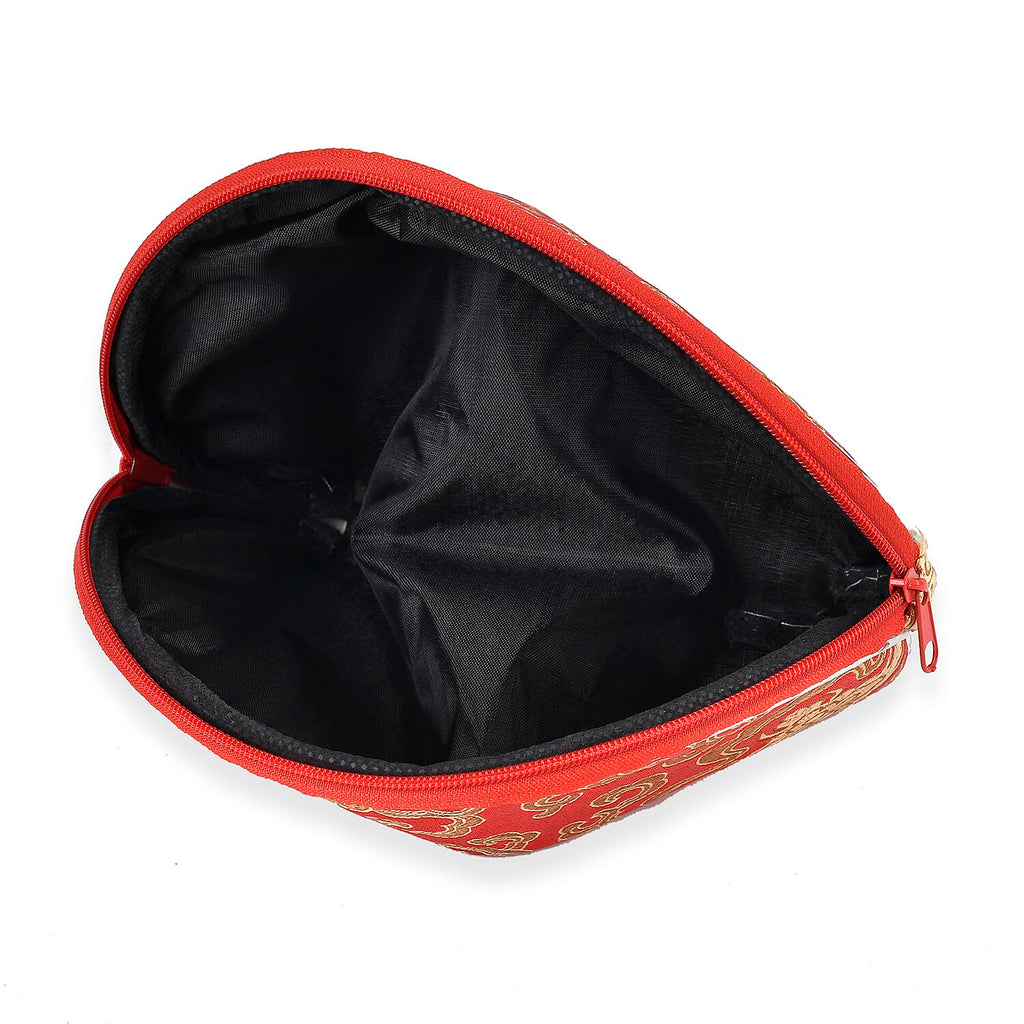 Set of 10 Multi-Colour Floral Embroidered Pouches with Zipper - Red